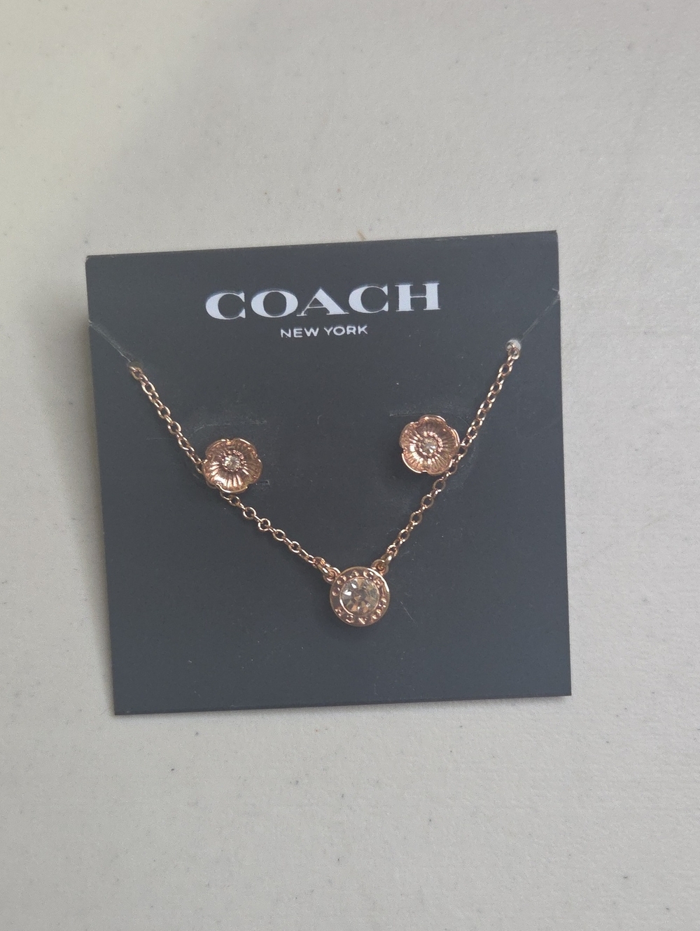 Coach Rose Gold Floral Charm Necklace And Earrings